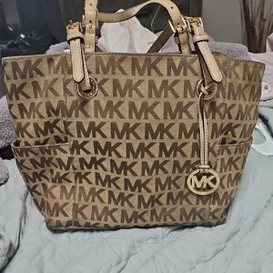 Michael Kors Brown Signature Tote with Gold Hardware